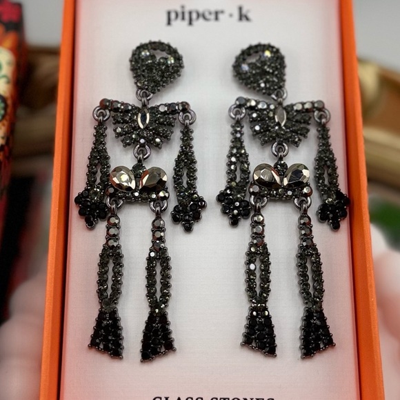 Piper K Black Skeleton Dangle Earrings – Halloween Statement Jewelry - Picture 4 of 5